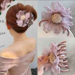 韓國頭飾花朵大號抓夾優雅氣質後腦勺髮夾簡約盤發發抓發卡夾子女