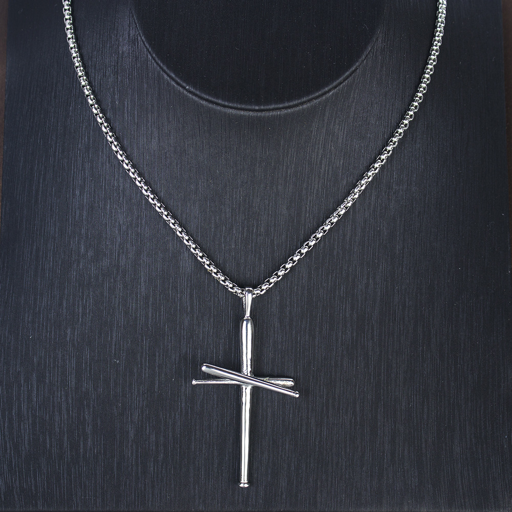 Collana con croce in acciaio inox stile punk per uomo e donna_voghion.com