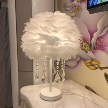 廠直供跨境電商現代簡約美歐式風格客廳卧室床頭鵝毛水晶羽毛台燈