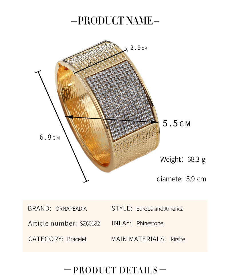 wide-brimmed diamond gold-plated bracelet