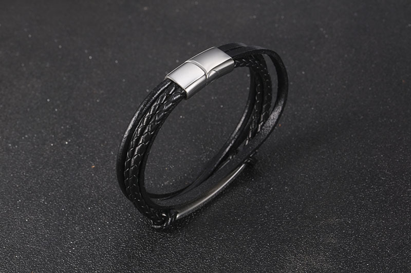 retro black braided stainless steel menu0027s simple smooth leather bracelet
