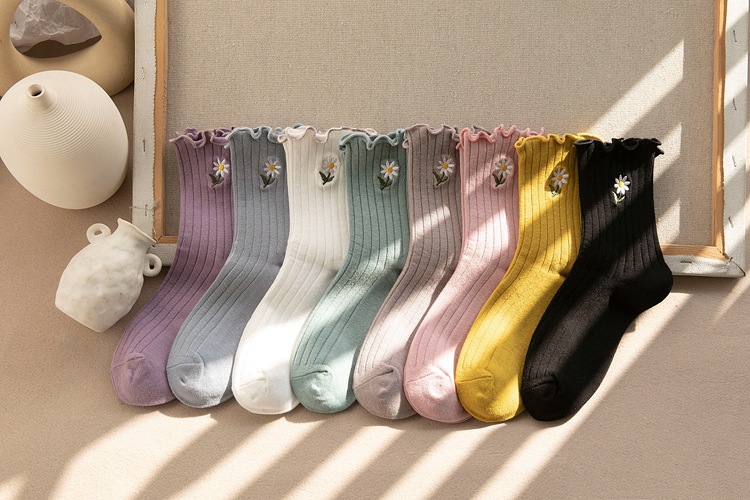 43g Weight Socks Classification Socks Lingerie Type Nylon, Cotton Fabric Type Basic Women's Flower Nylon Cotton Ankle Socks A Pair