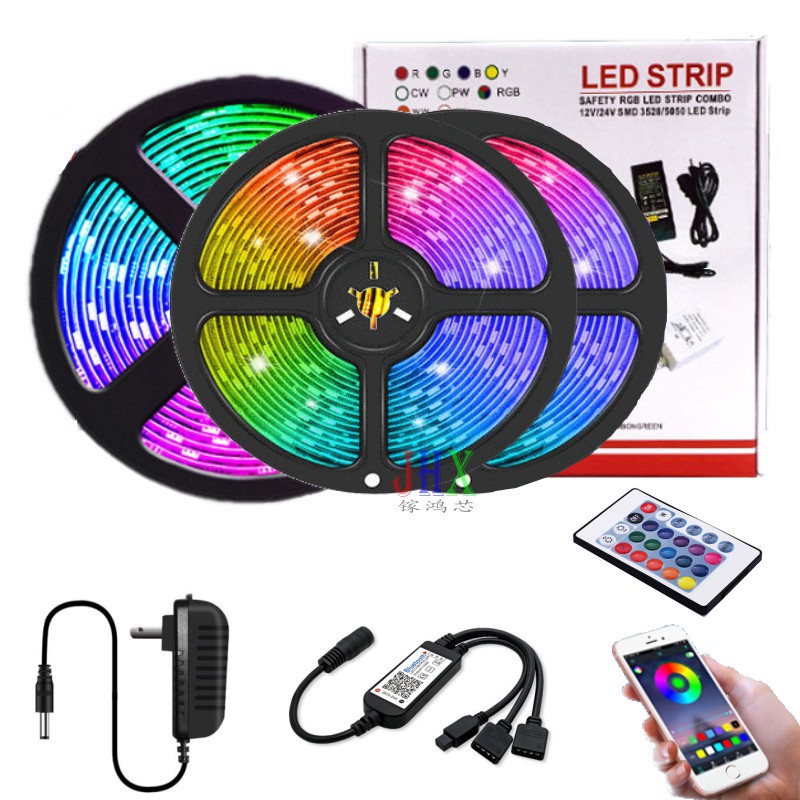 led5050灯带 5米10米滴胶防水RGB彩色软灯条 24键蓝牙控制器套装