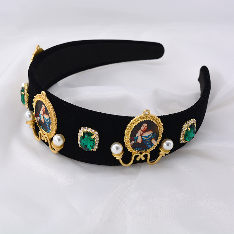 Travel, Birthday, Festival Occasion Alloy Material Headband For Women Simple Korean Elegant Imitation Pearl Hair Hole Baroque Retro Photo Frame Oil Painting Non-slip Headband
