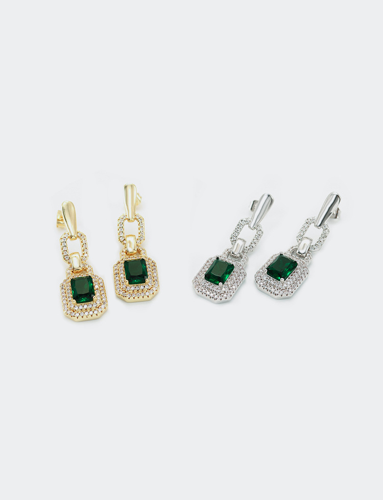 Retro Geometric Gold-plated Zircon Green Precious Stone Earrings display picture 5