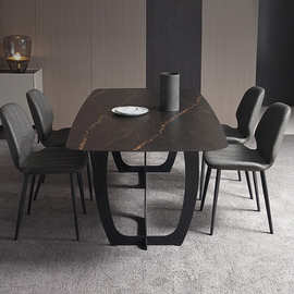意式极简岩板方形餐桌椅组合北欧轻奢现代简约家用小户型吃饭桌子