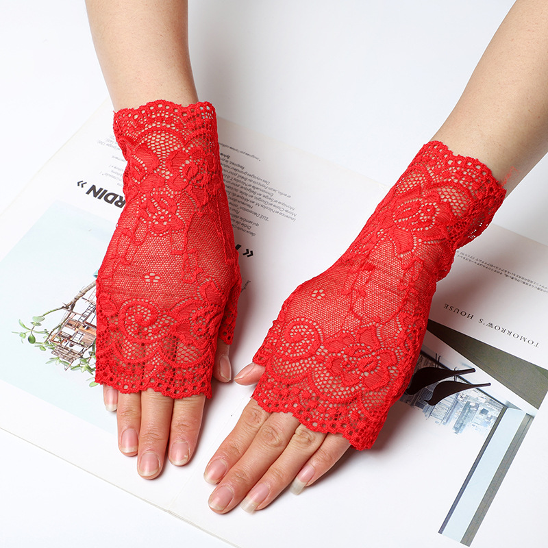 夏の新型女性黒運転自転車短い通気性セクシーレース日焼け止め手袋メーカー卸売り