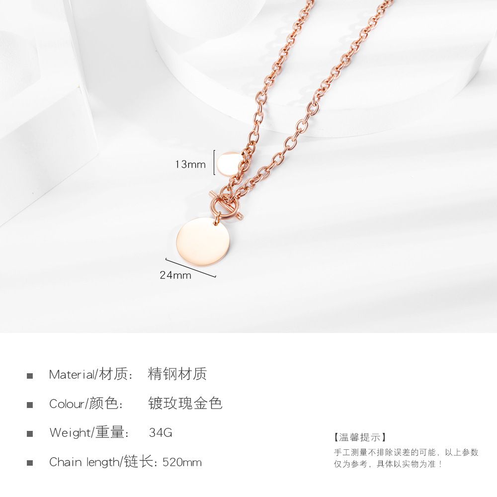 Korean New Popular Love Round Pendant Clavicle Chain T-shaped Buckle Stainless Steel Necklace Wholesale display picture 8