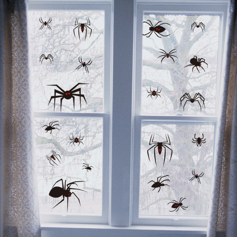 Nueva Etiqueta De La Pared De La Serie Temática De Halloween Divertida Araña De Ojos Rojos Etiqueta De Cristal display picture 3