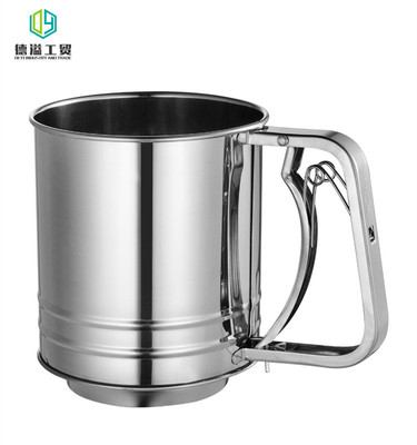 廠家直銷不鏽鋼雙層面粉篩手持半自動過濾篩子 中號篩粉杯糖粉篩