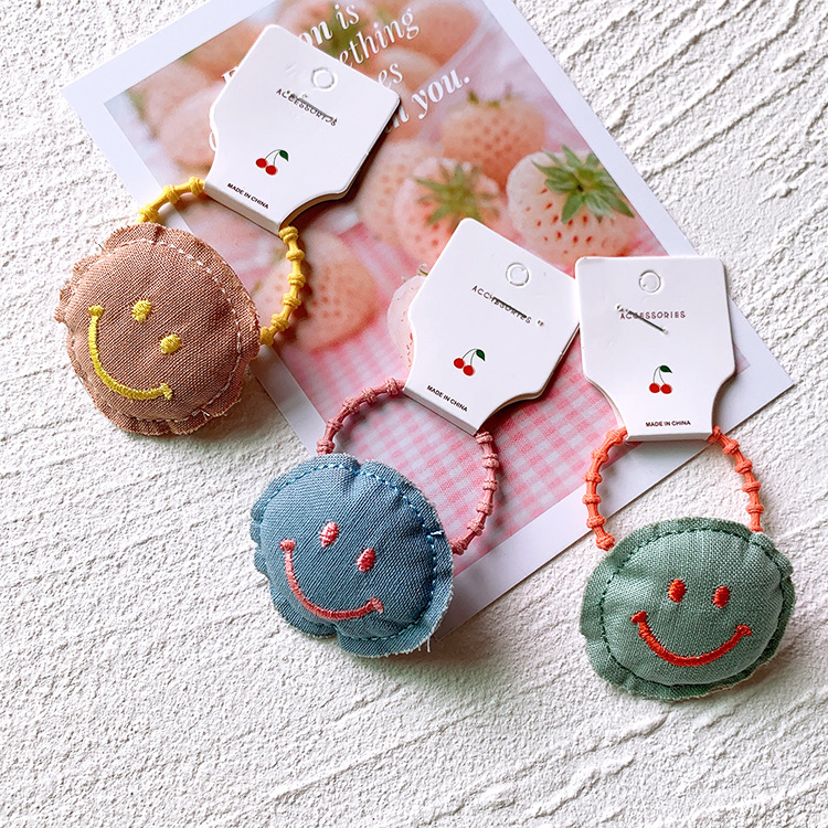 New Korean Fabric Hair Accessories Smile Face Hair Rope Embroidery Cute Children's Female Baby Headdress Tie Hair Accessory display picture 4