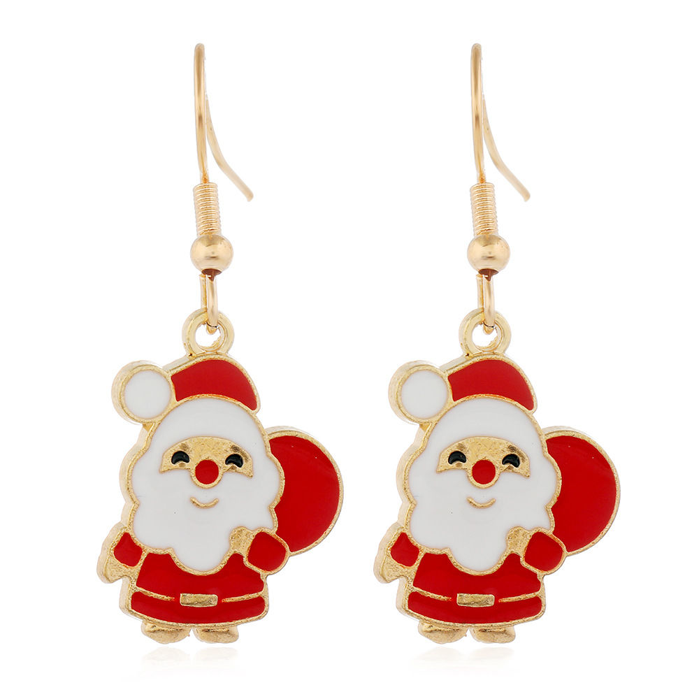 Cartoon Christmas Alloy Dripping Santa Claus Elk Earrings Set Wholesale Nihaojewelry display picture 8