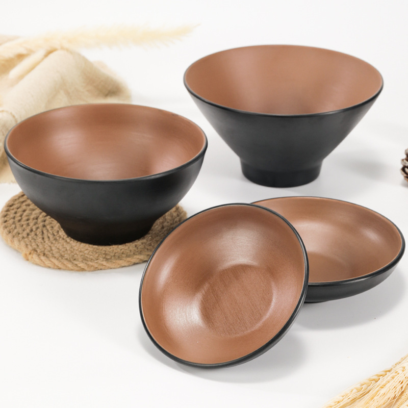 Korean-style noodle bowl horn wide-mouth bowl melamine two-color stoneware tableware plastic soup bowl porridge bowl Lanzhou ramen bowl commercial