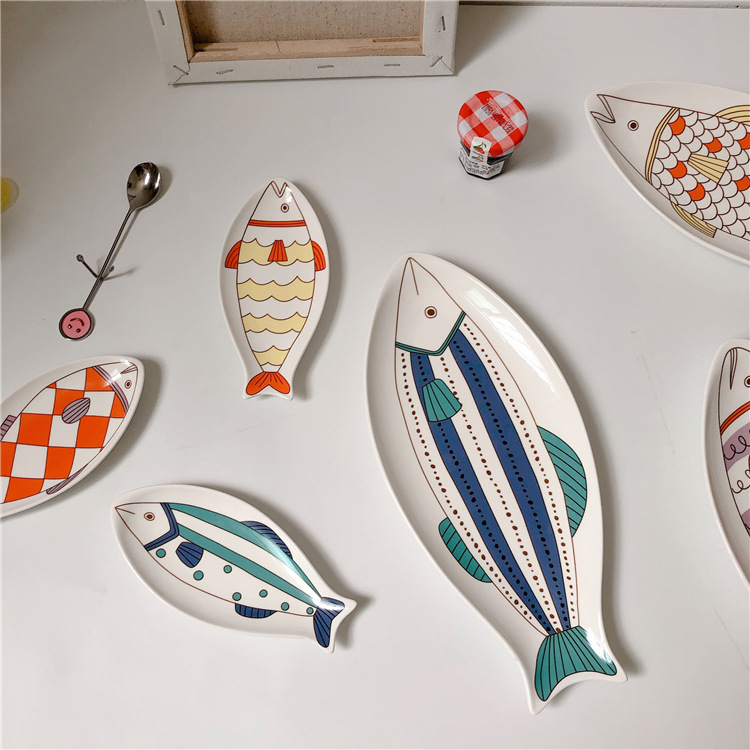 Ceramic cute fish plate Japanese-style personality household…