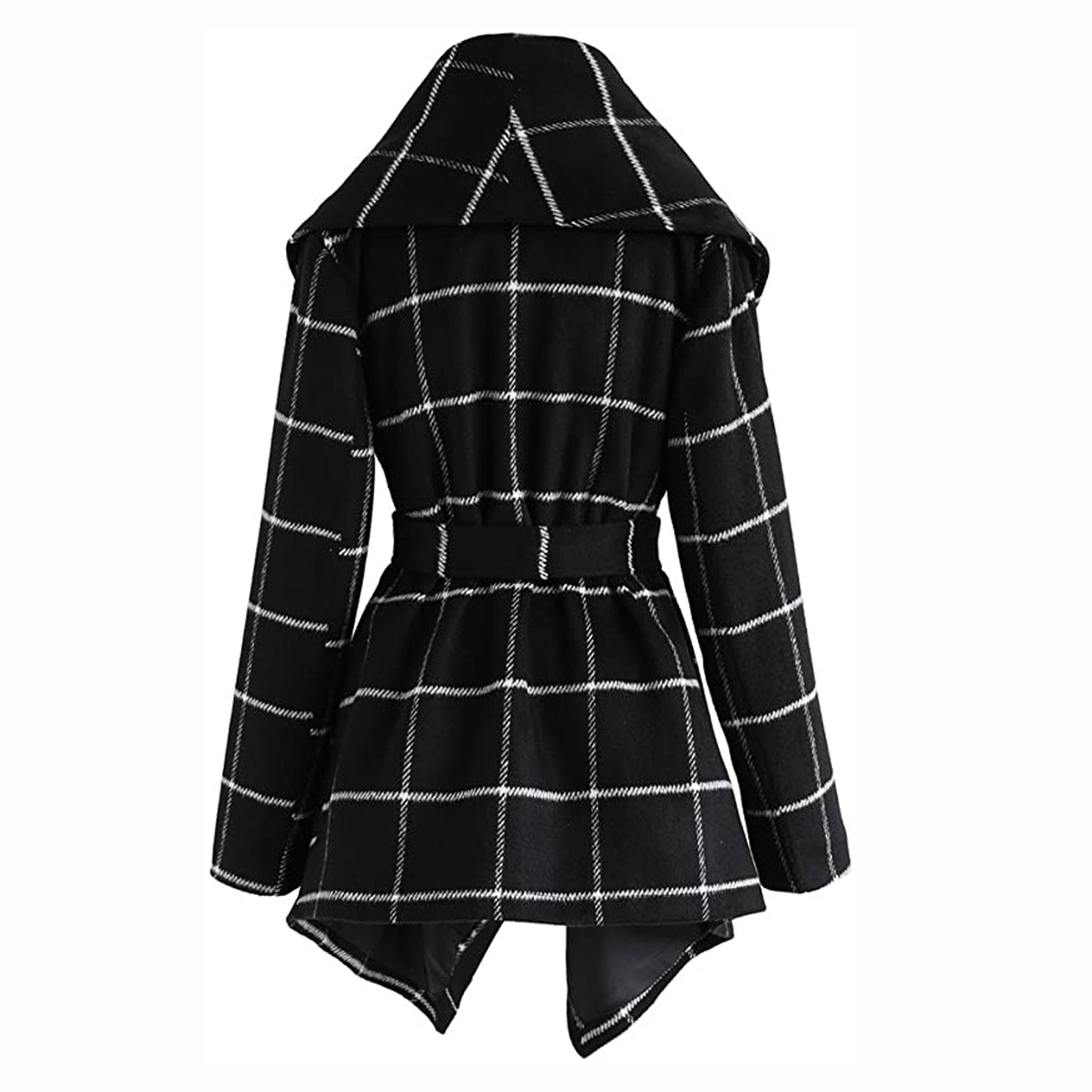 lace-up plaid color matching woolen mid-length windbreaker  NSYF18187