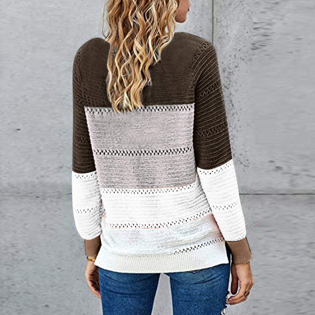 new autumn and winter round neck long sleeve pullover color block sweater top NSYF850