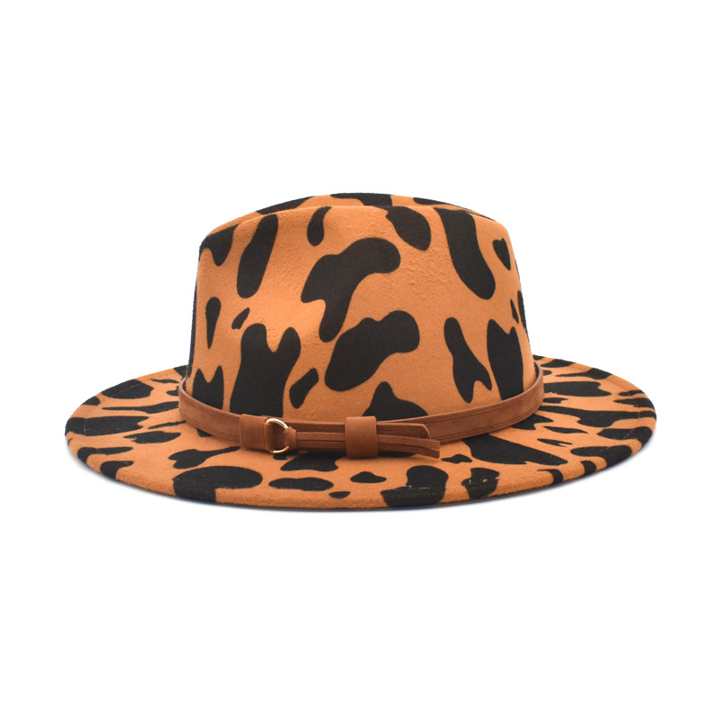 Unisex Fashion Cow Pattern Flat Eaves Fedora Hat display picture 3