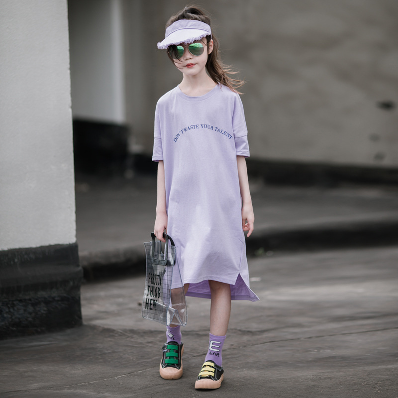 Estilo coreano ropa para niños vestido de niñas primavera y verano nuevo vestido de princesa occidental estilo coreano largo vestido de camiseta suelta