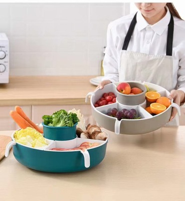 double-deck thickening household multi-function rotate Hot Pot Cold platter Vegetables Fruit plate washing Basket Trays