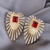 Red crystal earings, advanced earrings, french style, light luxury style, high-quality style, bright catchy style