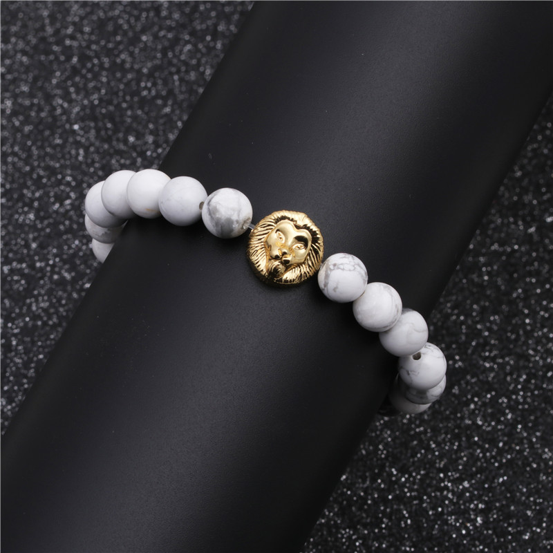 Fashion Tiger Eye Beaded DIY Lion Head Bracelet White Turquoise Lion Head Bracelet