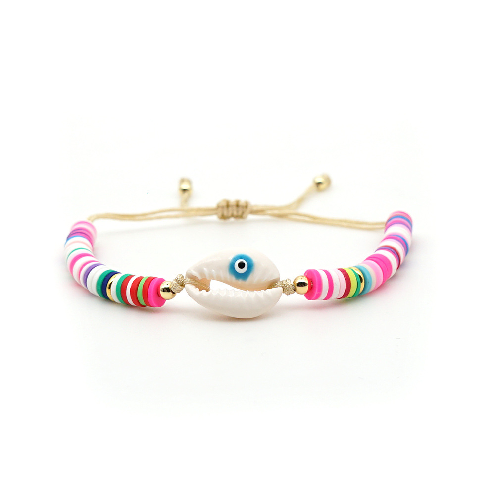 Bracelet Female Simple Bohemian Beach Wind Natural Shell Oil Drop Evil Eye Hand-woven Ceramic Mud Piece Friendship Rope display picture 3