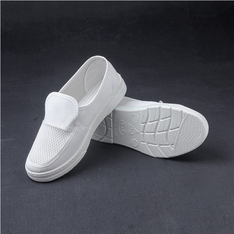 厂家直销 防尘静电鞋SPU底白帆布单网鞋四眼静电鞋