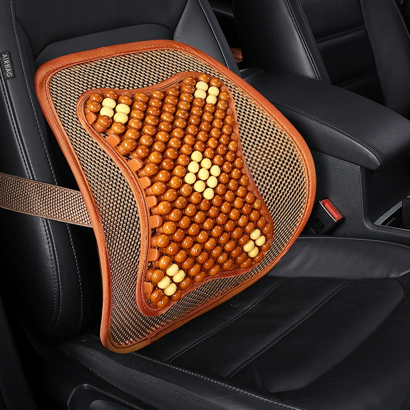 Деревянные бусины благоприятная подушка для талии Автомобильная подушка для талии офисная подушка для талии благоприятная спинка [Оранжевый/Цветение сливы]