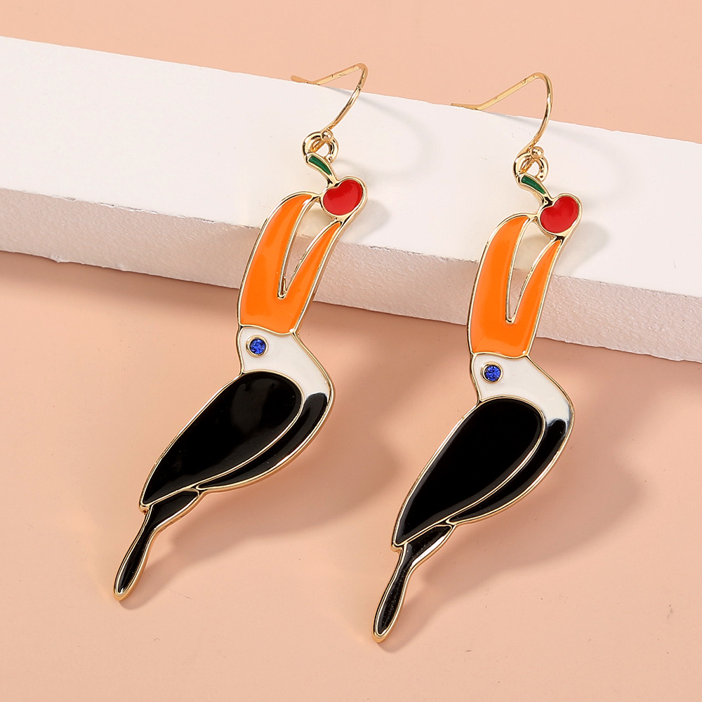 Korean Style Red Parrot Earrings Wholesale display picture 4