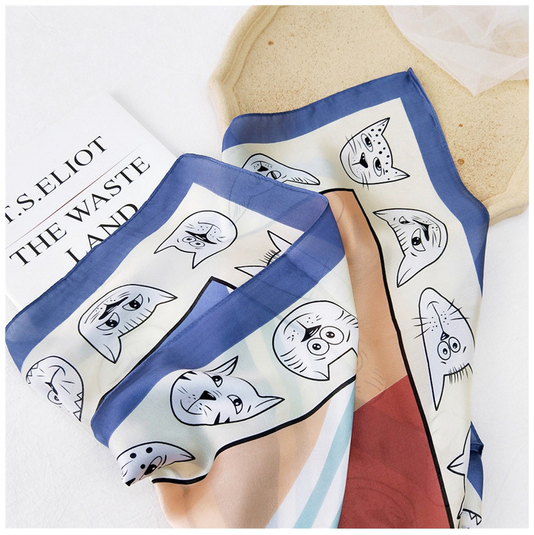 Daily Occasion Women's Sweet Color Block Satin Printing Silk Scarves