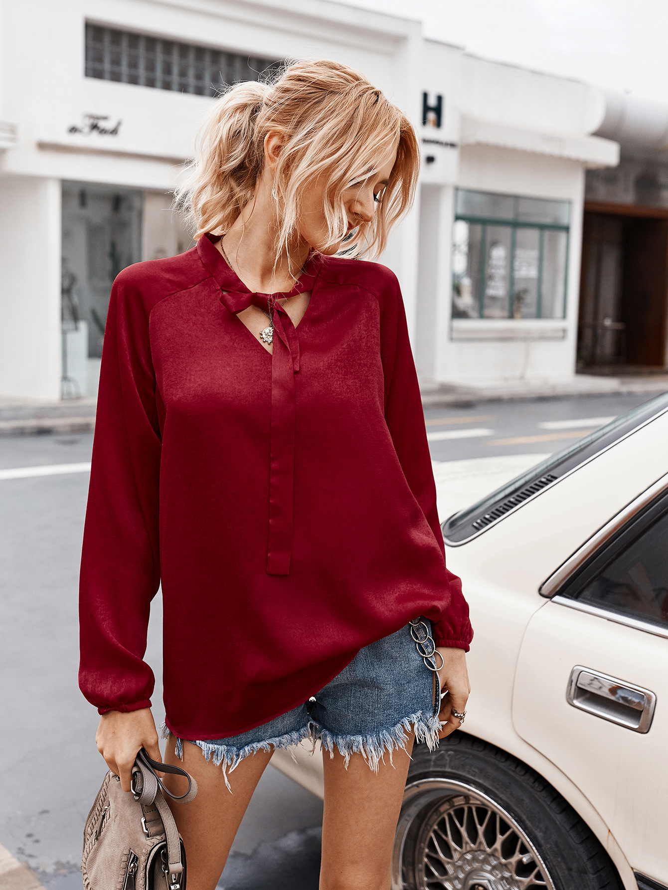 new women s long-sleeved solid color casual top NSDY8312