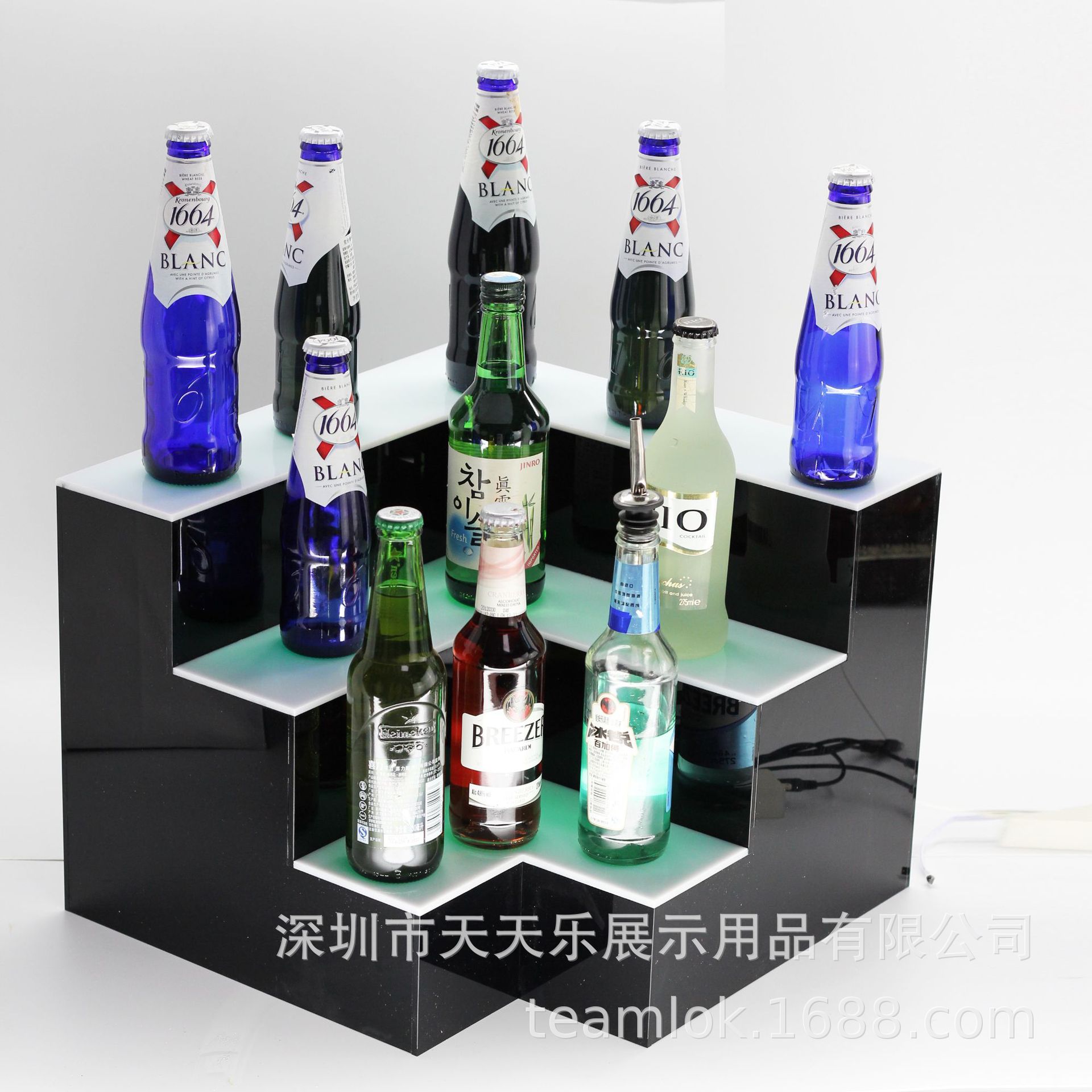 3层阶梯酒架 七彩遥控转角发光 台阶酒展架 酒吧酒架  三角形