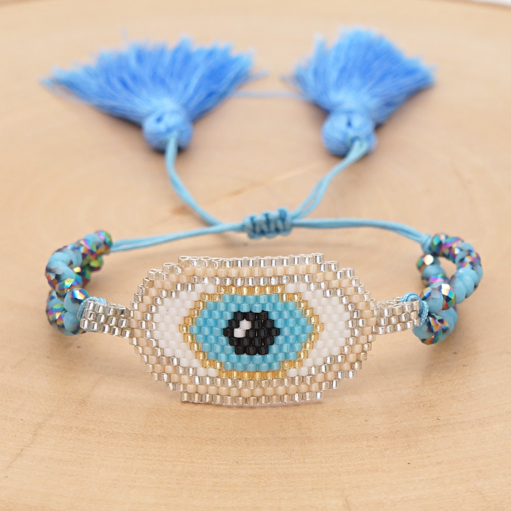 Fashion Ethnic Style Antique Rice Beads Hand-woven Demon Eye Bracelet For Women display picture 9