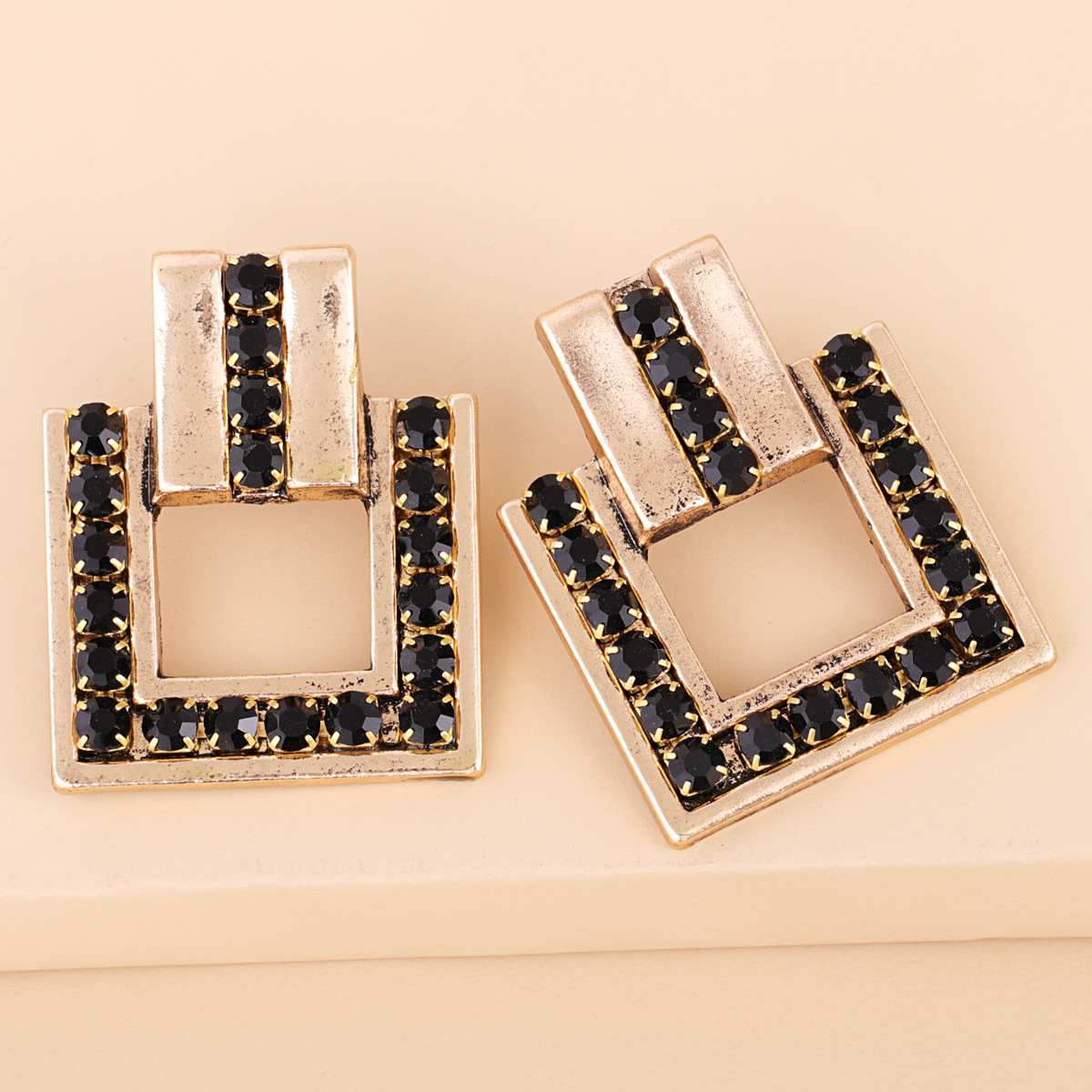 Exaggerated  Square Alloy Diamond-studded Glass Earrings display picture 19
