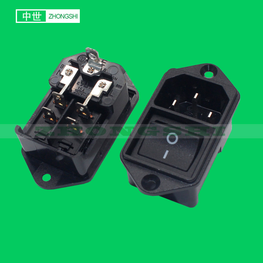 直销 二合一品字插座 带21*24开关 PBC插片脚 带耳朵 IEC医用 C14