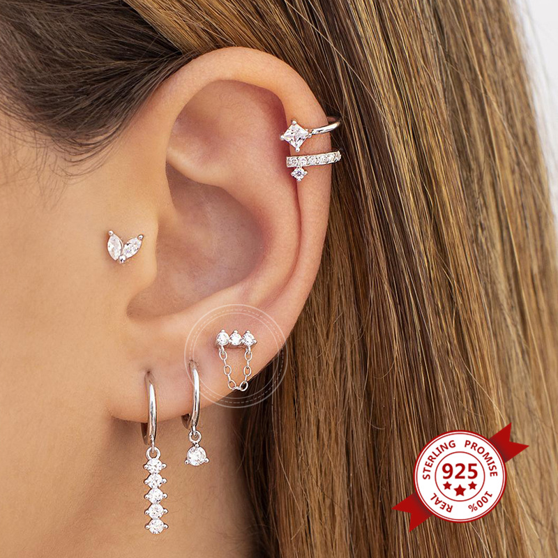 Korean Style Simple Three Zircon Hanging Ear Chain Earrings Temperament Party Ear Jewelry display picture 5