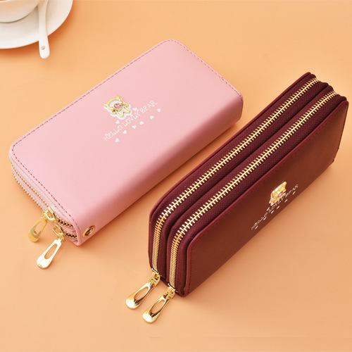 Direct Manufacturer Sales Women's Long Wallet Fashion Wrist Strap Cartoon Women's Bag Double Zipper Large Capacity Mobile Phone Bag
