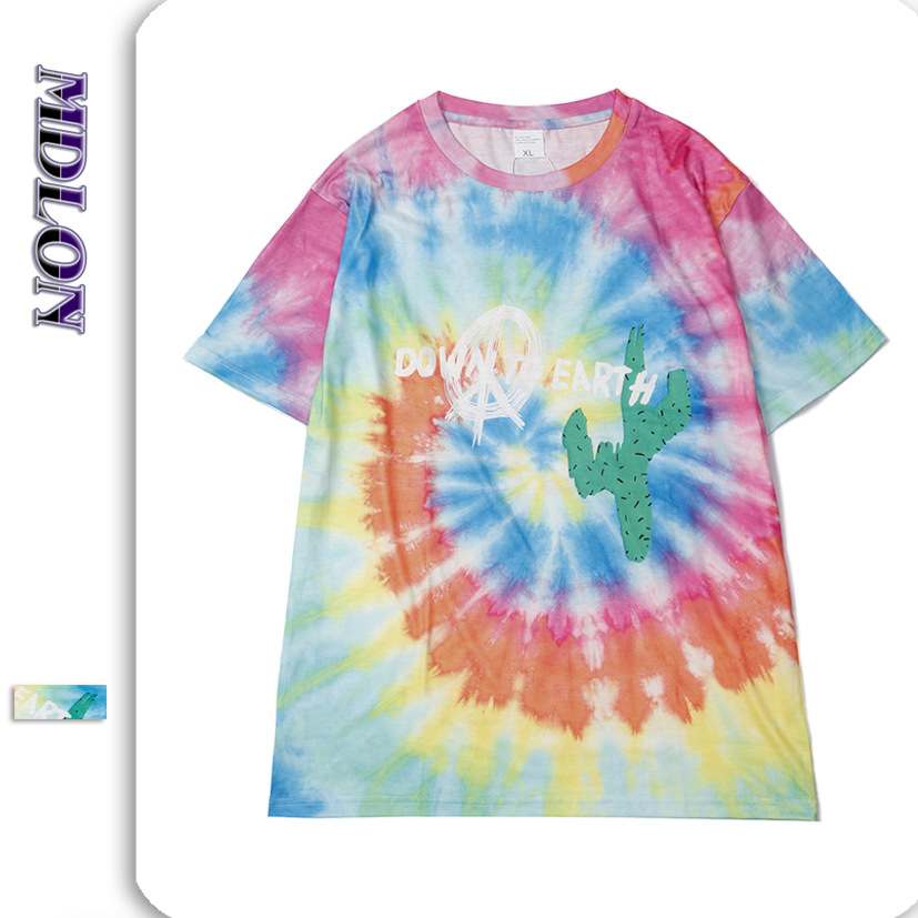 men's wear 2020 Spring and summer new pattern Europe and America Chaopai street Spiral tie-dyed printing Easy man Short sleeved