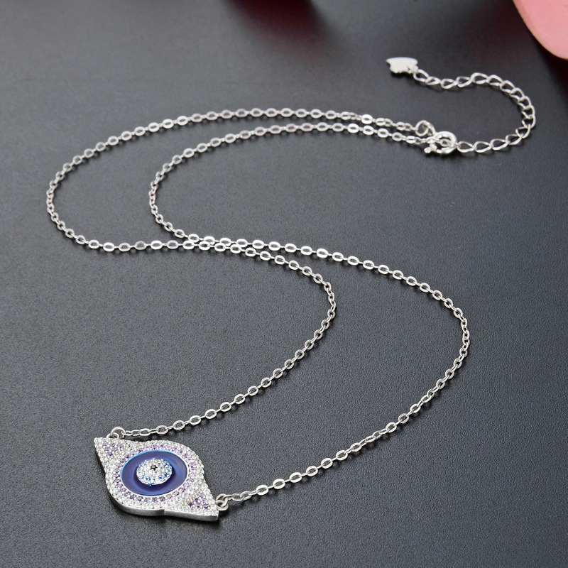 S925 plata esterlina Ojo Azul colgante collar turco étnico de las mujeres collar nicho diseño clavícula cadena joyería de plata