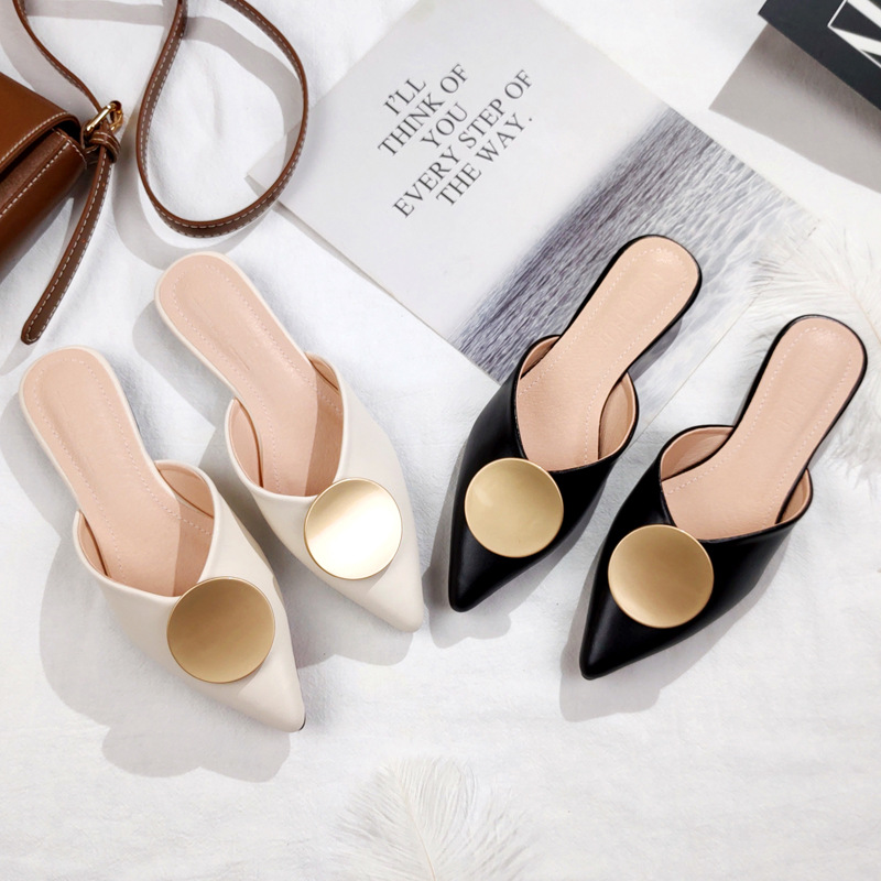 Summer New Baotou Half Drag Sandals Ladies Pointed Toe Flat Bottomed Lazy People Wearing A Pedal Muller Large Size_voghion.com