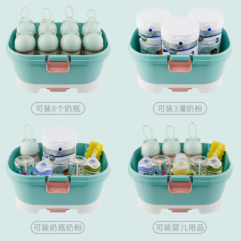 收纳盒防尘奶瓶架_多功能婴儿奶瓶便携宝宝餐具收纳盒防尘奶瓶架