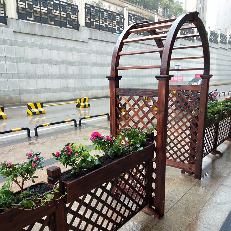 户外实木拱门室外碳化防腐围栏花店庭院隔断篱笆长形花槽花园门