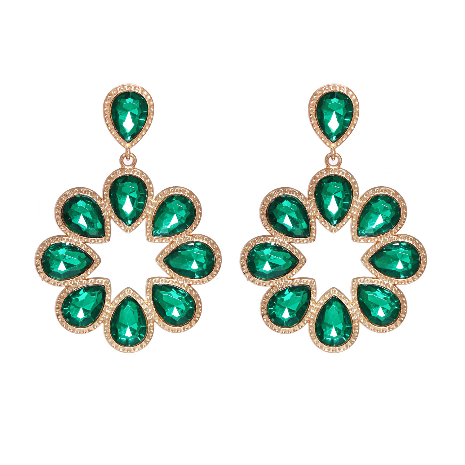 Korean New Fashion Wild Green Full Diamond Artificial Crystal Earrings display picture 1