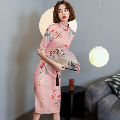Chinese dress qipao Daily cheongsam dress Republic of China improved retro Chinese style young girl mid-length cheongsam
