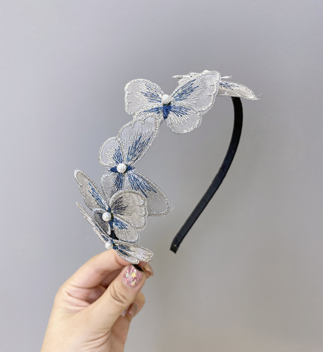 Korea Simulation Butterfly Hair Band Fairy Princess Pearl Rhinestone Fine Edge Hair Hole Lace Anti-skid Headband Women's Hair Hole Wholesale Nihaojewelry display picture 12