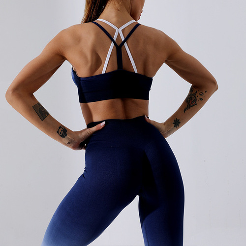  Yoga bra top for women gradient color Yoga underwear moisture wicking sweat beauty back running exercise fitness bra 