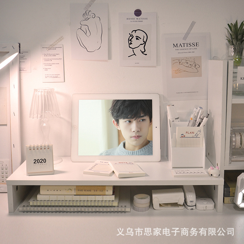 Monitor de oficina elevada estante dormitorio blanco soporte de madera teclado de escritorio organizar almacenamiento