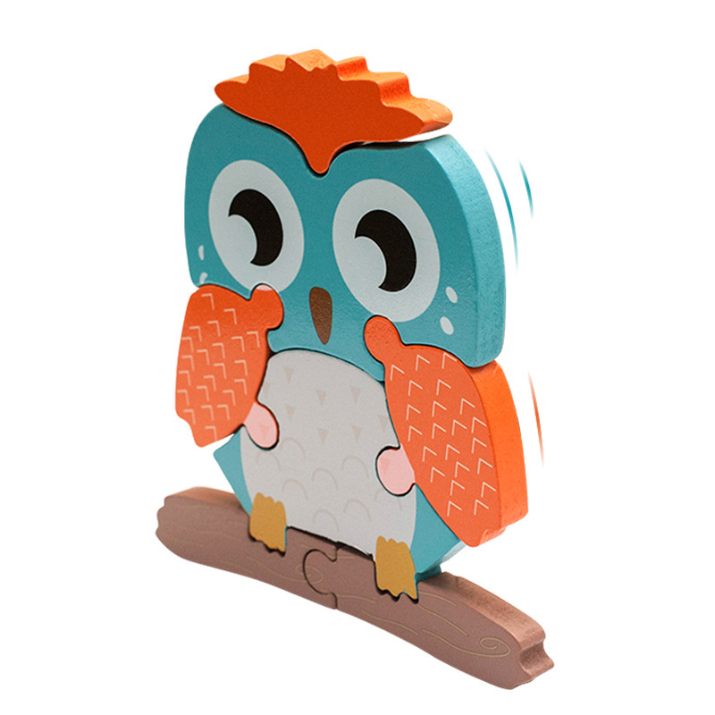 Madera nueva caricatura animal rompecabezas educación temprana de los niños 3D rompecabezas tridimensional bloques de construcción de la mano cognitiva educativa tablero de juguete