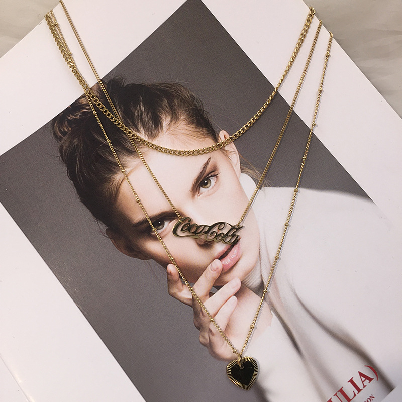 Love Gold Necklace Colorless Titanium Steel Multi-layer Superimposed Personality Cold Wind Clavicle Chain Wholesale Nihaojewelry display picture 5