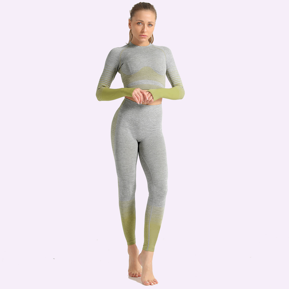 seamless striped knitted hip-lifting elastic fitness suit  NSNS10716